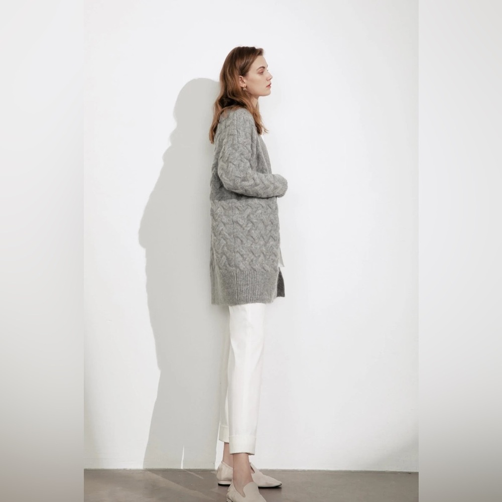 J.Ing Jennie Wool Blend Oversized Cable Knit Chunky Cardigan Sweater One Size — image 8 of 8